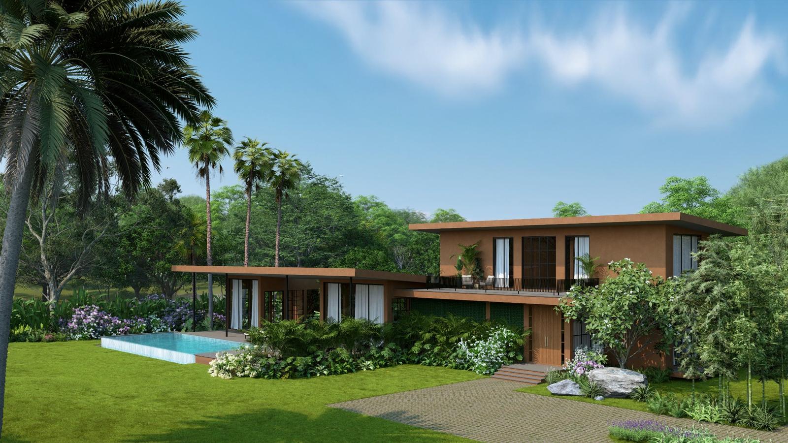 The villa approached from the south